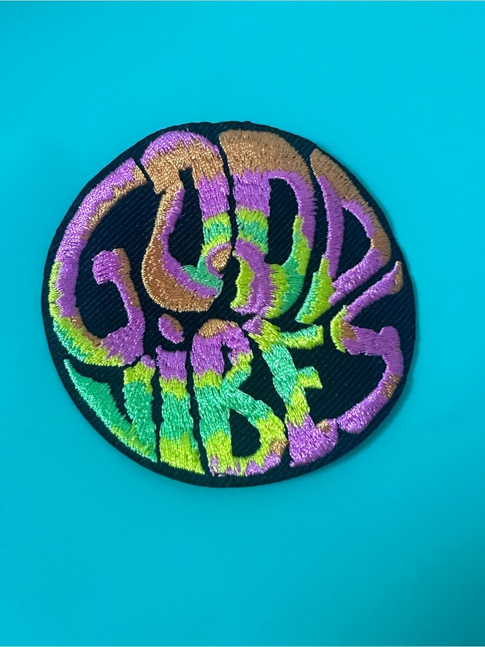 New Good Vibes Embroidered Iron-On Patch Hippie Retro Tie Dye Rainbow Boho